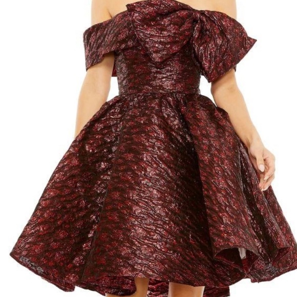 Mac Duggal Dresses & Skirts - Mac Duggal Brocade Off-Shoulder Bow Mini Dress 8 RUBY